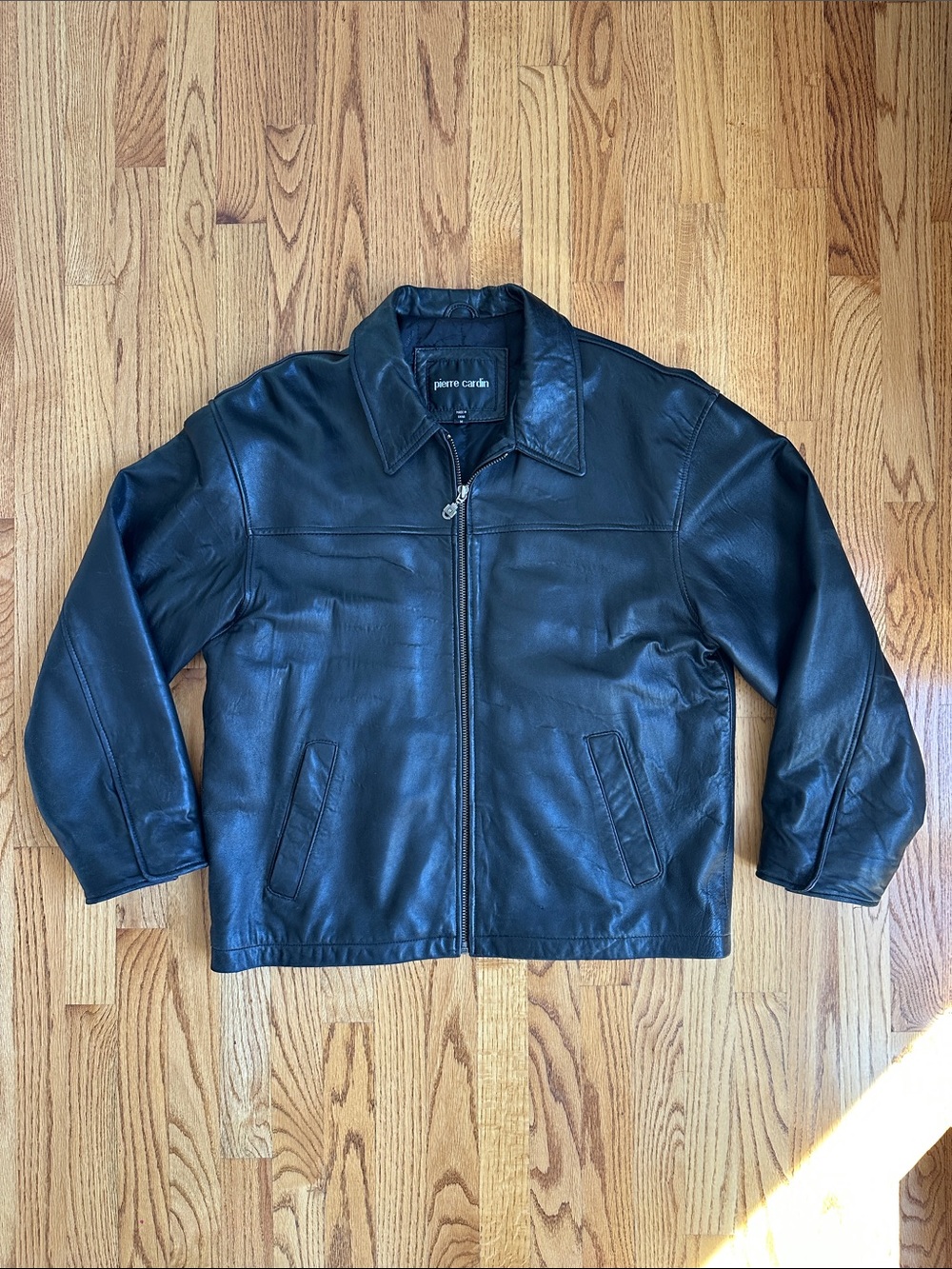 Pierre Cardin Black Leather Bomber Jacket